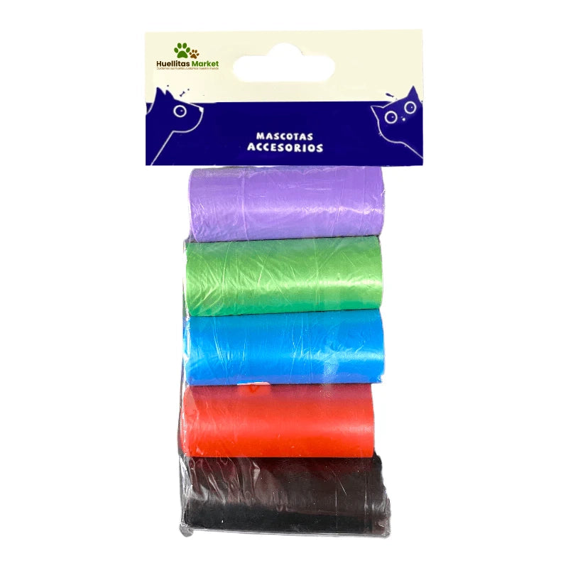 5 Rollos de Bolsas para basura mascota colores varios