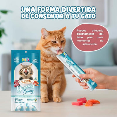 🐟🐱 Caja Display Yummy Creamy para Gato Sabor Atún y Salmón (12 piezas)