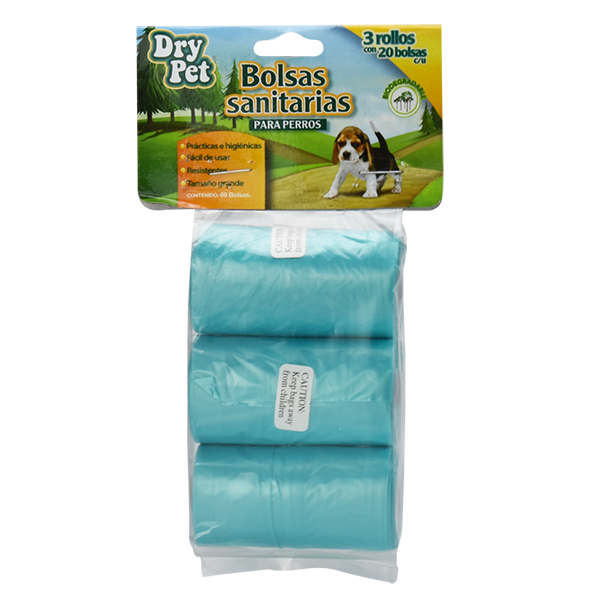 🐾💩 Bolsas Sanitarias Dry Pet 3 rollos de 20 bolsas c/u