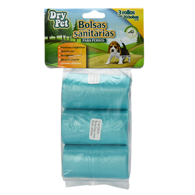 🐾💩 Bolsas Sanitarias Dry Pet 3 rollos de 20 bolsas c/u