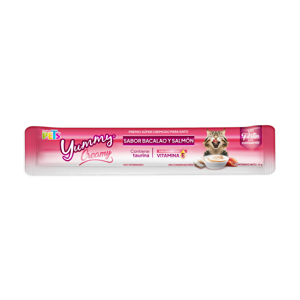 🐟🐱 Caja Display Yummy Creamy para Gato Sabor Bacalao y Salmón (12 piezas)