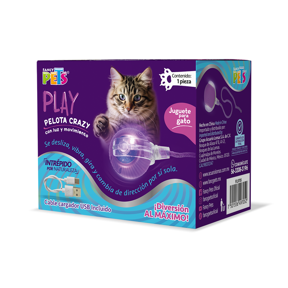 🐱🔮 Pelota Crazy p/Gato c/Luz y Movimiento Fancy Pets®