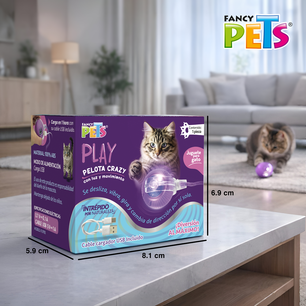 🐱🔮 Pelota Crazy p/Gato c/Luz y Movimiento Fancy Pets®