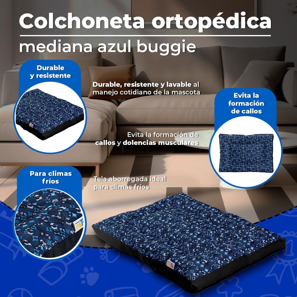 🐾✨ Colchoneta Ortopédica Buggie Mediana – Colores Surtidos: 75 X 52 X 8 cm