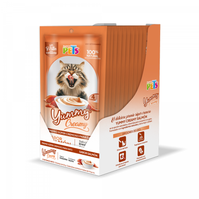 🐟 Premio Cremoso Yummy Creamy® para Gato 12 bolsas 56 gr y 4 tubos de 14 gr