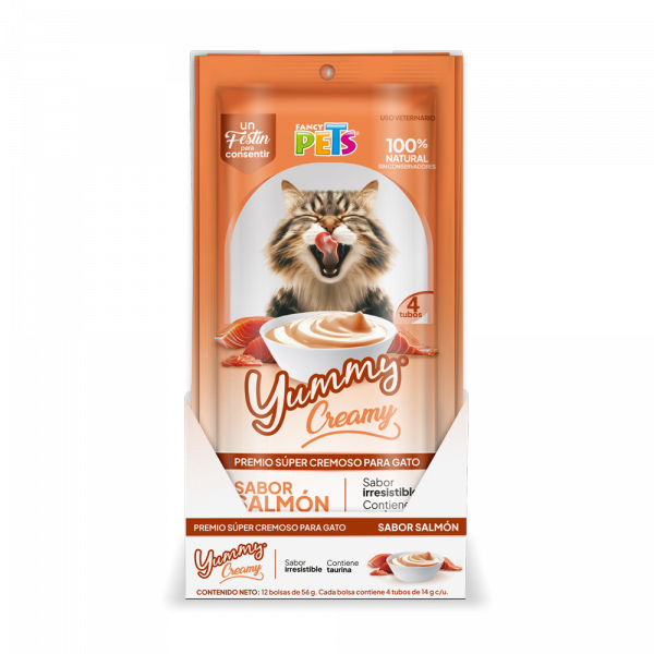 🐟 Premio Cremoso Yummy Creamy® para Gato 12 bolsas 56 gr y 4 tubos de 14 gr