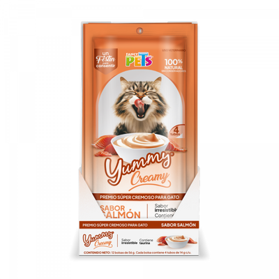 🐟 Premio Cremoso Yummy Creamy® para Gato 12 bolsas 56 gr y 4 tubos de 14 gr