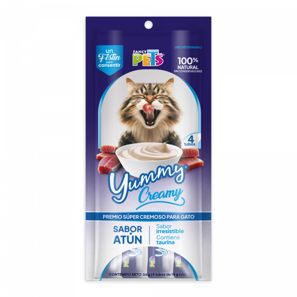🐱Paquete de 5 sobres de Yummy Creamy Mix de Sabores para Gato (56 gr 4 tubos de 14 gr c/u)