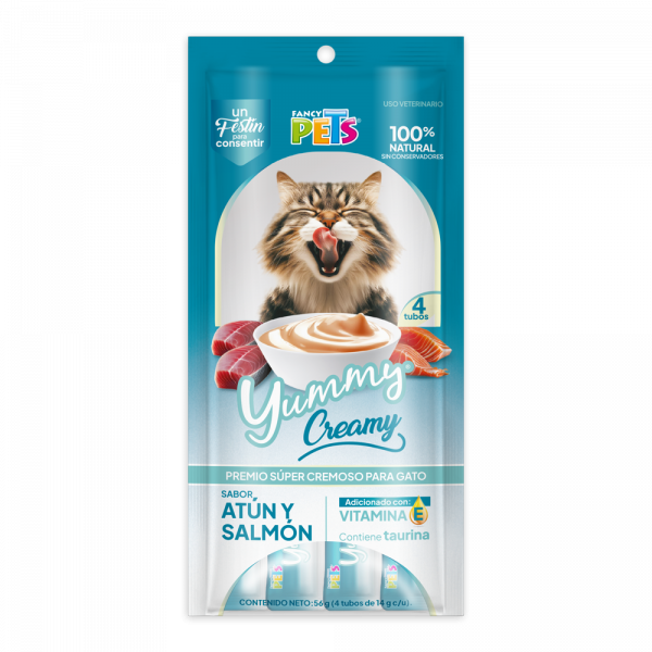 🐱Paquete de 5 sobres de Yummy Creamy Mix de Sabores para Gato (56 gr 4 tubos de 14 gr c/u)