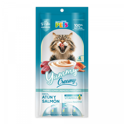 🐱Paquete de 5 sobres de Yummy Creamy Mix de Sabores para Gato (56 gr 4 tubos de 14 gr c/u)