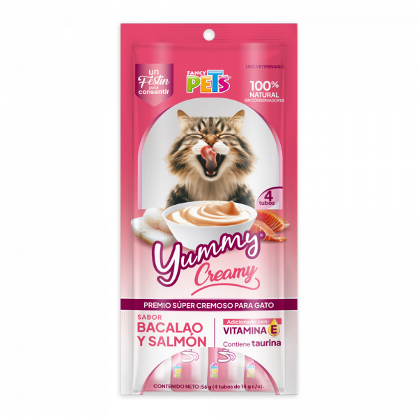 🐱Paquete de 5 sobres de Yummy Creamy Mix de Sabores para Gato (56 gr 4 tubos de 14 gr c/u)