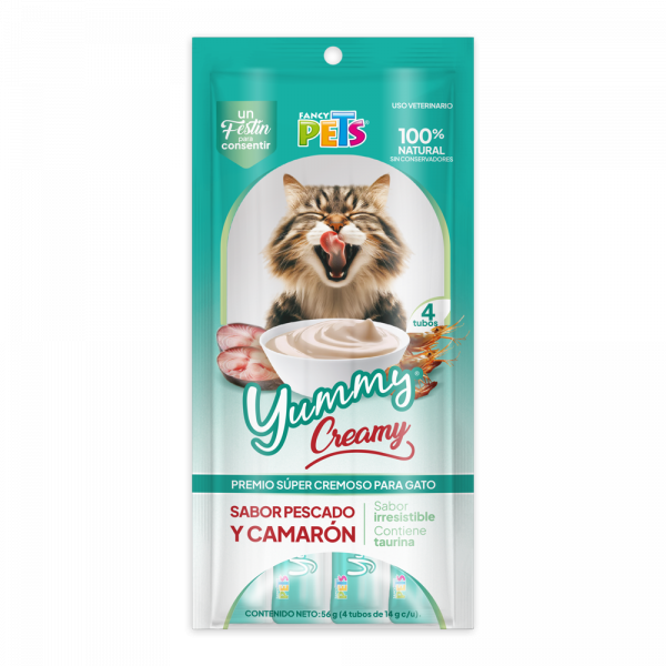 🐱Paquete de 5 sobres de Yummy Creamy Mix de Sabores para Gato (56 gr 4 tubos de 14 gr c/u)